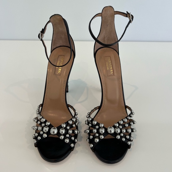 AQUAZZURA BLACK STUDDED SANDALS SIZE 8 - Picture 7 of 17